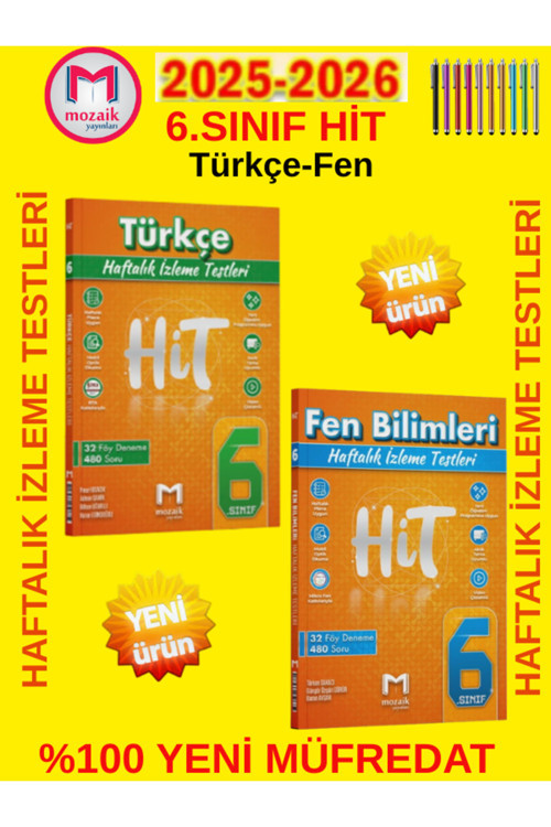 6.Sınıf %100 Yeni Müfredat Hit Türkçe-Fen Haftalık İzleme Testi Deneme Seti+Tablet Kalem