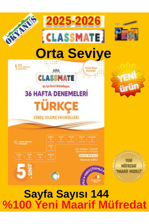 2025 2026 Müfredat 5.Sınıf Türkçe 36 Hafta Denemeleri Yeni Ürün %100 Marif Müfredat
