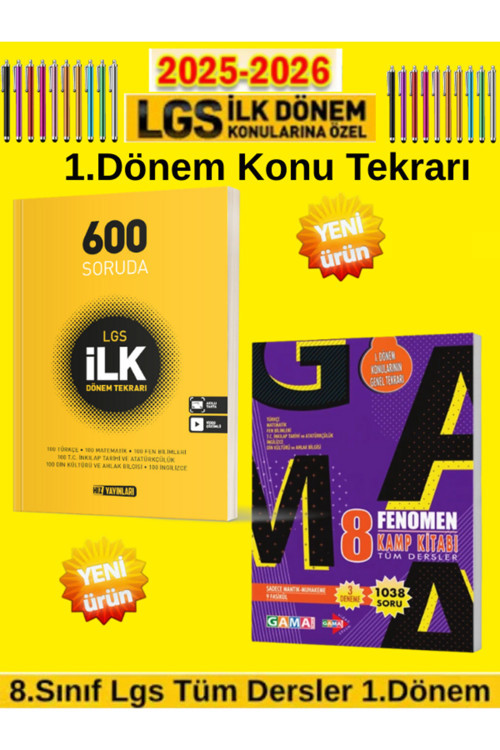 Hız 8.Sınıf İlk Dönem Tüm Dersler İlk 600 Soru Tekrar+Fenomen Kamp 1.Dönem Tekrar Kamp Seti+Kalem