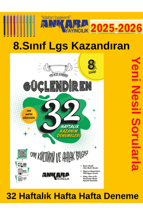 Ankara Güncel 8.Sınıf Din Kültürü Güçlendiren Fasikül 32 Hafta Deneme+Tablet Kalem