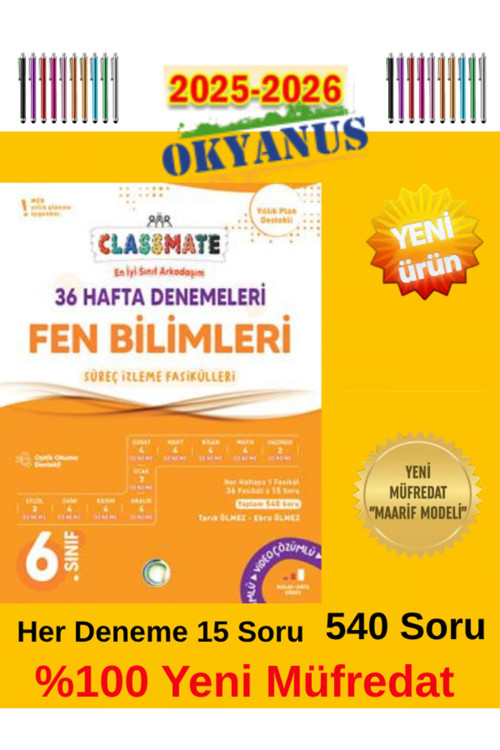 6.Sınıf Güncel Müfredat Fen Bilimleri %100 Yeni Maarif Müfredat 36 Hafta Deneme+Tablet Kalemi