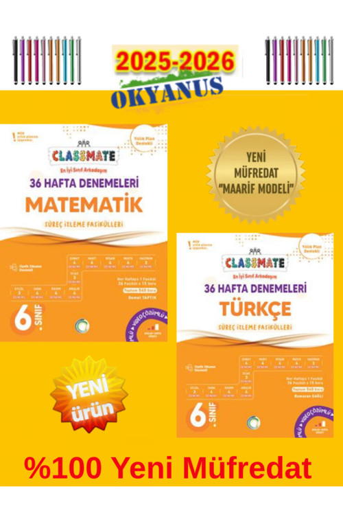 6.Sınıf Güncel Müfredat M-T(2 Kitap)%100 Yeni Maarif Müfredat 36 Hafta Deneme+Tablet Kalemi