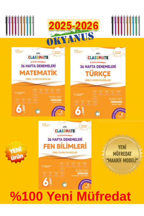 6.Sınıf Güncel Müfredat M-T-F %100 Yeni Maarif Müfredat 36 Hafta Deneme+Tablet Kalemi