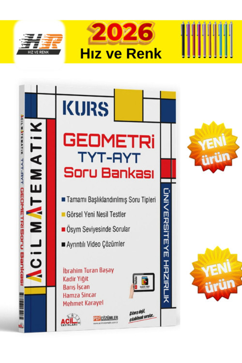 Acil Tyt Ayt 2025-2026 Geometri Kursu Soru Bankası+Dokunmatik Kalem