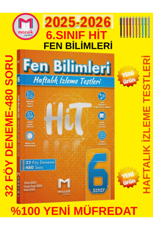 6.Sınıf Hit Fen Bilimleri %100 Maarif Müfredat Haftalık İzleme Testi Deneme Seti+Android Kalem