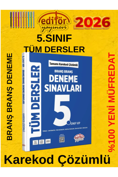 Editör Yayınları 2026 5.Sınıf Tüm Dersler %100 Yeni Maarif Branş Tamamı Çözümlü Deneme Sınavları
