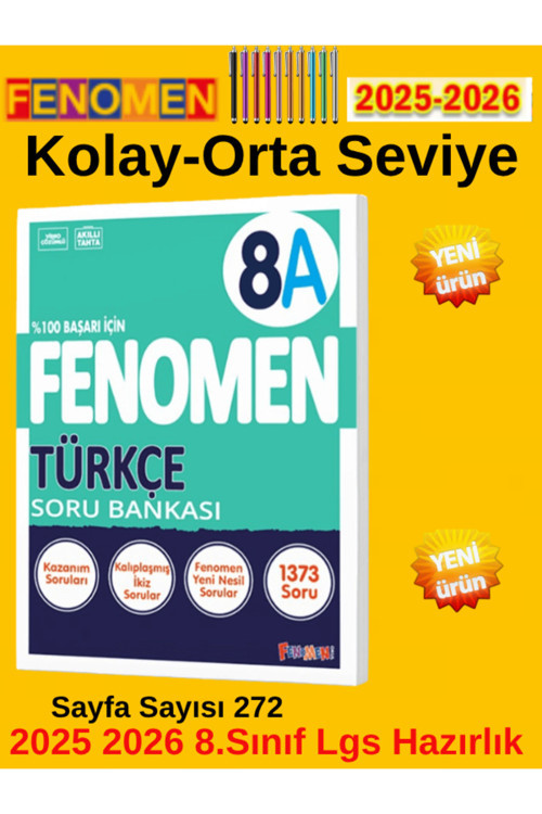 2025-2026 Müfredat 8.Sınıf Fenomen Türkçe A Video Çözümlü Soru Bankası+Dokunmatik Kalem
