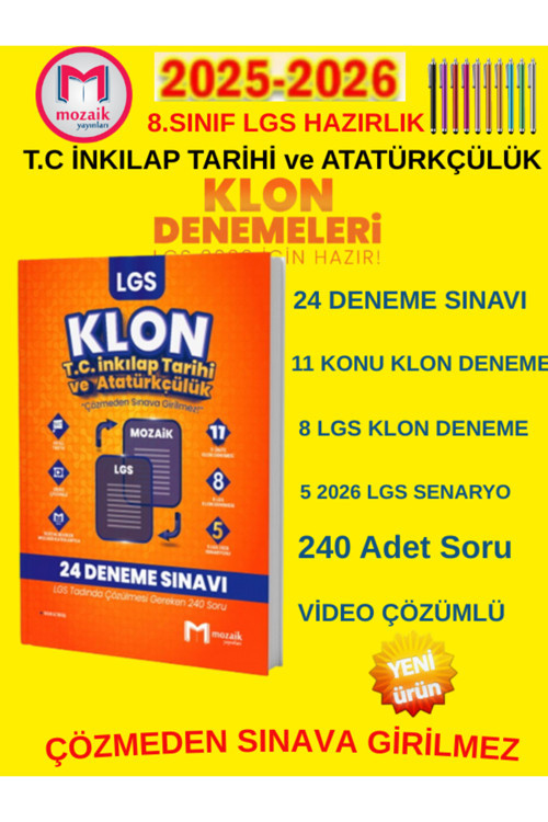 2026 8.Sınıf Lgs Hazırlık İnkılap Tarihi Ve Atatürkçülük Klon 24 Adet Video Çözümlü Deneme+Kalem