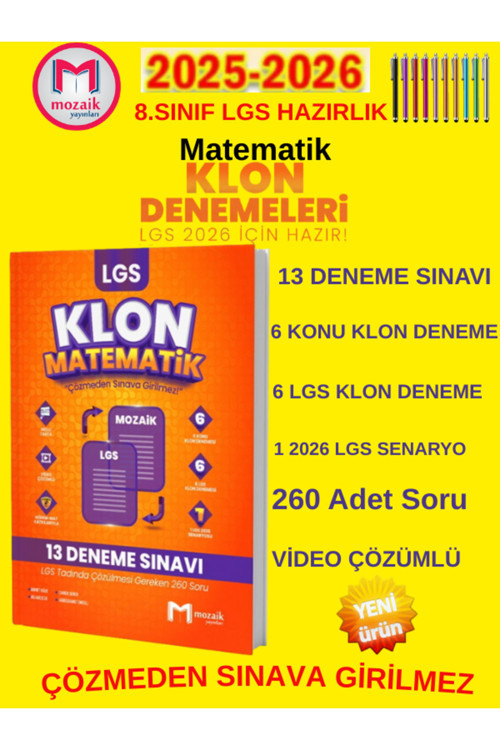 2026 8.Sınıf Lgs Hazırlık Matematik Klon 13 Video Çözümlü Deneme+Tablet Kalem