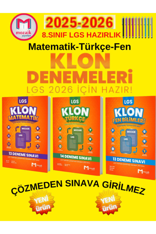 2026 8.Sınıf Lgs Hazırlık(M-T-F)3 Kitap Video Çözümlü Klon 40 Adet Deneme Seti+Tablet Kalem