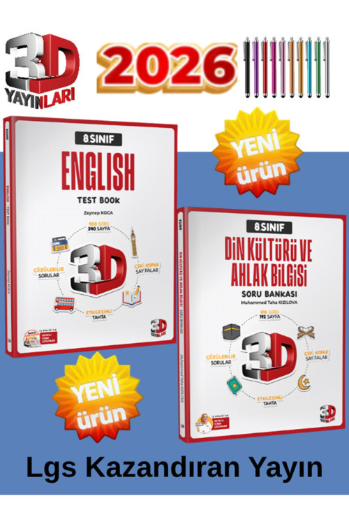 3D Güncel 8.Sınıf Lgs Kazandıran İngilizce+(English Test Book)+Din Kültürü+Android Kalem