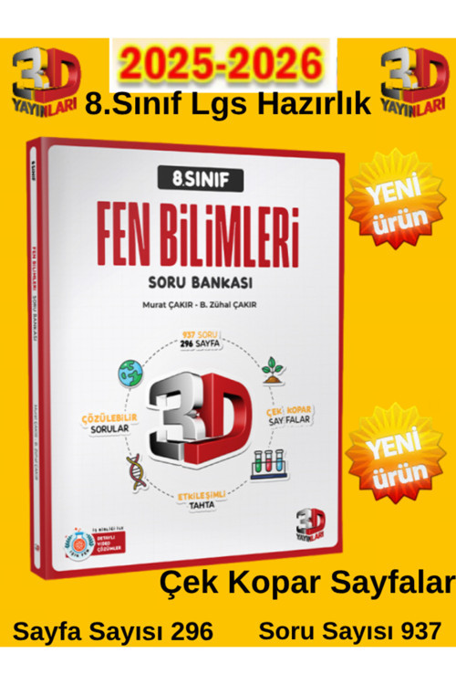3D Yayınları 2025-2026 8.Sınıf Lgs Hazırlık Fen Çek Kopar Sayfalar Soru Bankası+Kalem