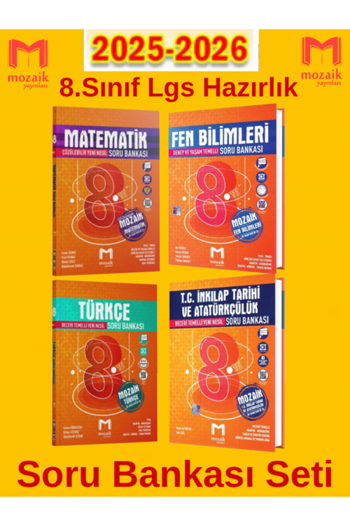 Mozaik Yayınları 2025-2026 Müfredat 8.Sınıf Tüm Dersler (M-T-F-İ) Soru Bankası Seti+Tablet Kalemi