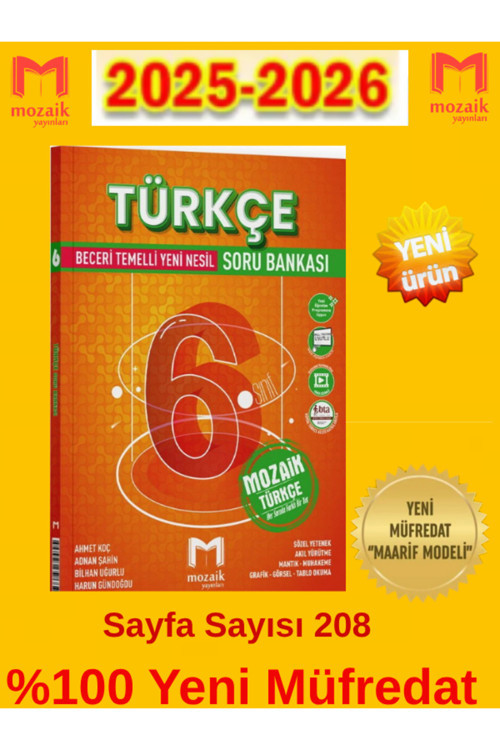 Güncel Mozaik Yeni Müfredat 6.Sınıf Türkçe (Yeni Ürün)Soru Bankası +Android Kalem