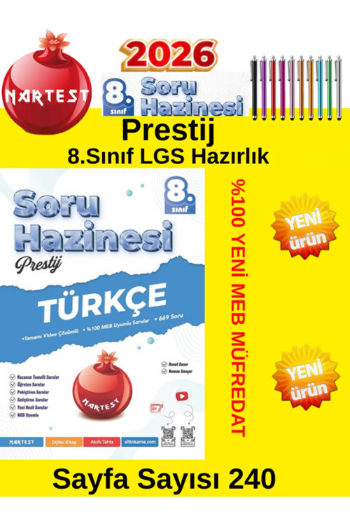 Nartest 2026 8.Sınıf Türkçe Meb Uyumlu Prestij Serisi Soru Hazinesi Soru Bankası+Kalem