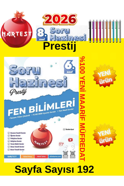 Nartest Soru Hazinesi 6.Sınıf Prestij Serisi Fen Maarif Yeni Müfredat Soru Bankası+Kalem