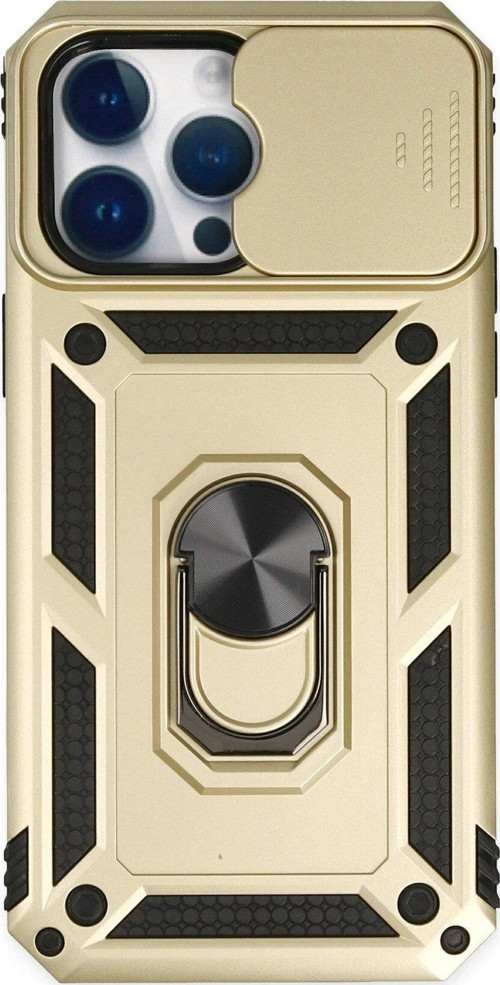 Iphone 14 Kılıf Pars Lens Yüzüklü Silikon - Gold-(5796)
