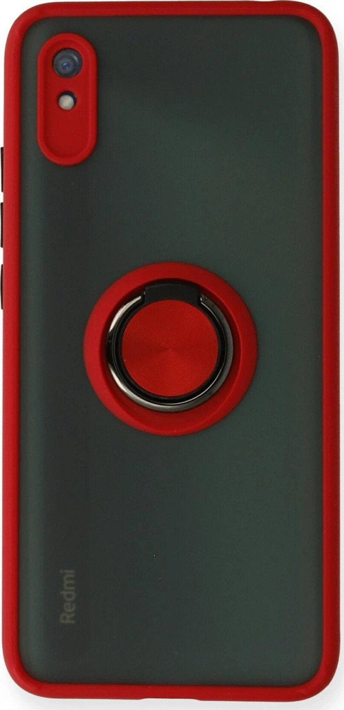 Redmi 9A Kılıf Montreal Yüzüklü Silikon Kapak - Kırmızı-(5796)
