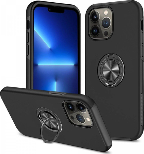 Iphone 13 Kılıf Elit Yüzüklü Kapak - Siyah-(5796)
