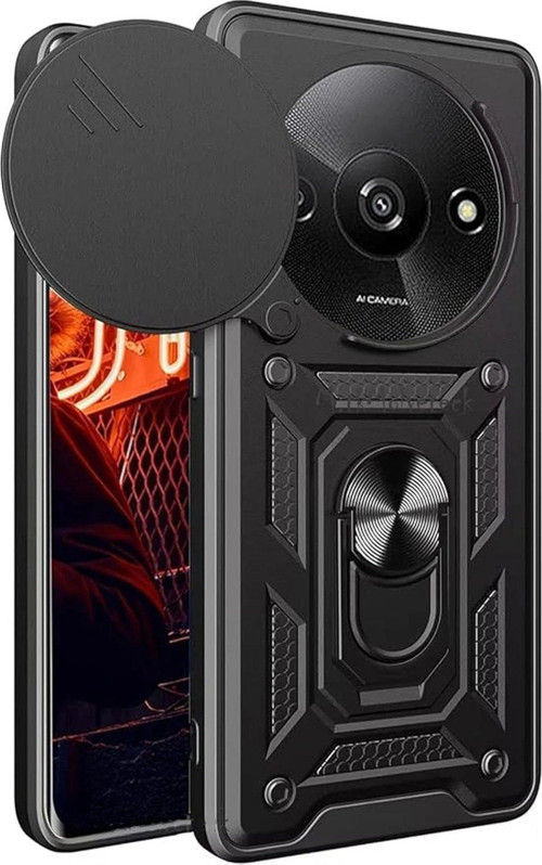 Redmi A3 4G Kılıf Pars Lens Yüzüklü Silikon - Siyah-(5796)