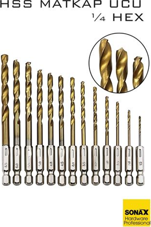 Hss Matkap Ucu 1/4 Hex 13 Parça Hss Tungsten Karbür Matkap Uç 1.5-6.5Mm Titanyum