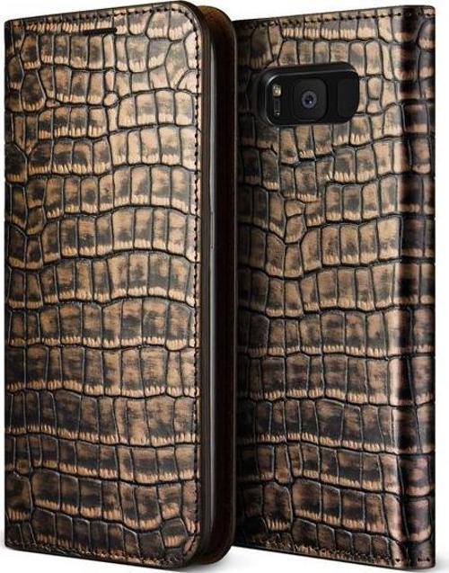 VRS Design Galaxy S8 ile Uyumlu Genuine Croco Diary Kılıf Dark Gold