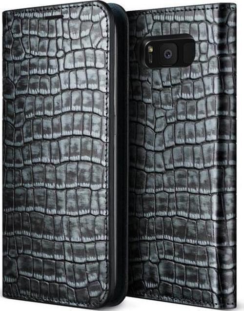 VRS Design Galaxy S8 ile Uyumlu Genuine Croco Diary Kılıf Dark Silver