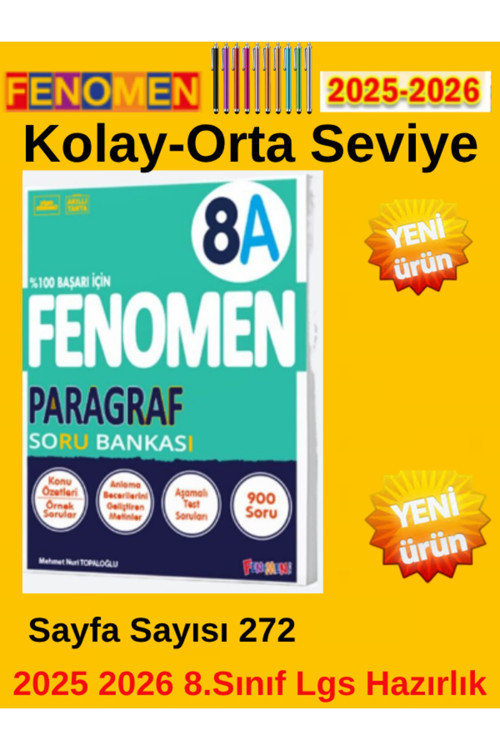 8.Sınıf Paragraf A 900 Soru Kolay-Orta Kazanım Soru Bankası+Kalem