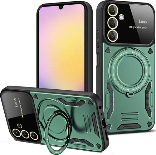 Galaxy A05S Kılıf Joy Lens Standlı Kapak - Koyu Yeşil-(5796)