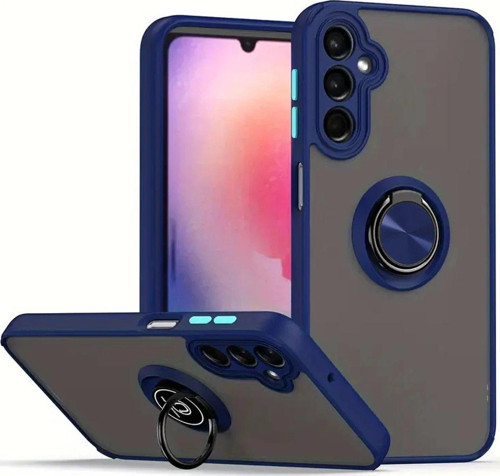 Galaxy S25 Kılıf Montreal Yüzüklü Silikon Kapak - Lacivert-(5796)