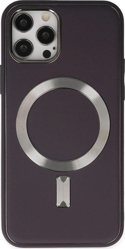 Iphone 12 Kılıf Coco Deri Magneticsafe Silikon - Derin Mor-(5796)