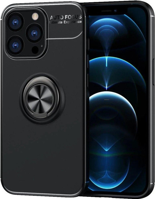 Iphone 13 Kılıf Range Yüzüklü Silikon - Siyah-(5796)