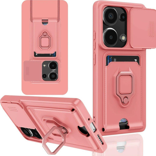 Redmi Note 13 4G Kılıf Zuma Kartvizitli Yüzüklü Silikon - Pembe-(5796)