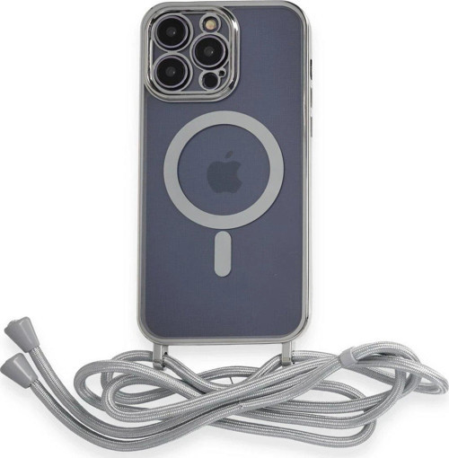 Iphone 13 Kılıf Divo Lazer Askılı Magsafe Kapak - Gümüş-(5796)