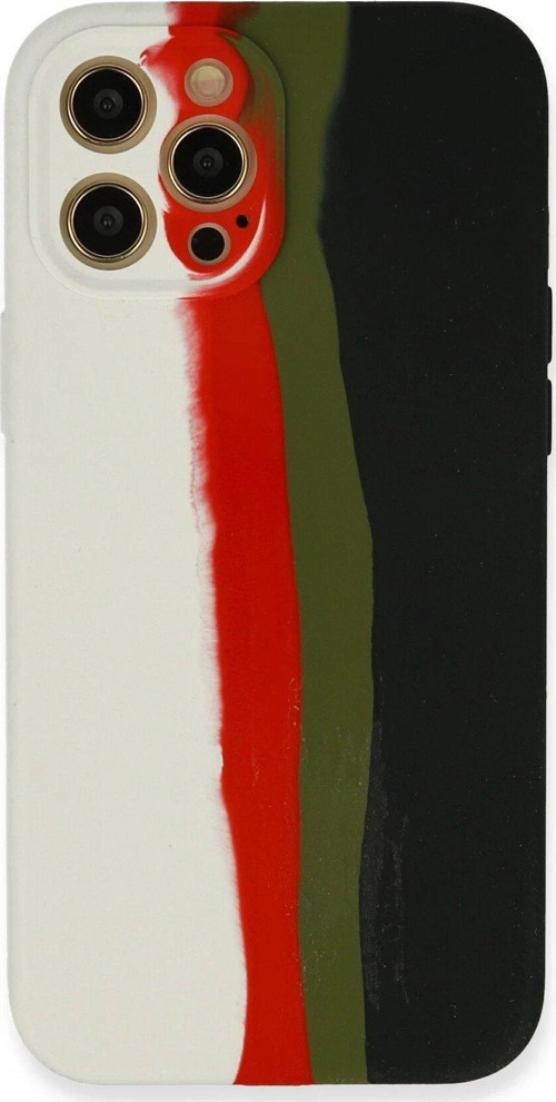 Iphone 12 Kılıf Ebruli Lansman Silikon - Beyaz-Siyah-(5796)