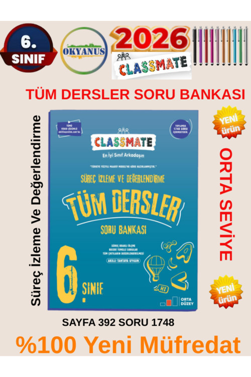 Claasmate 6.Sınıf %100 Yeni Müfredat Süreç İzleme Değerlendirme Tüm Dersler Soru Bankası