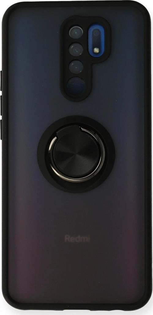 Redmi 9 Kılıf Montreal Yüzüklü Silikon Kapak - Siyah-(5796)