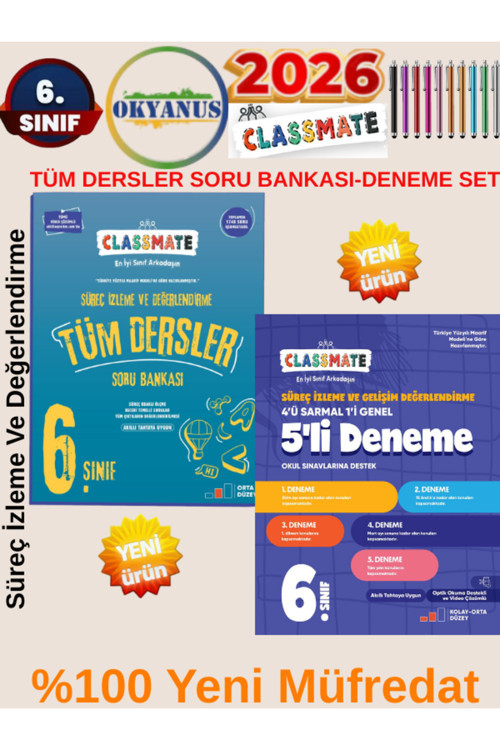 Claasmate 6.Sınıf %100 Yeni Müfredat Süreç İzleme Değerlendirme Tüm Dersler Soru Bankası-Deneme Seti