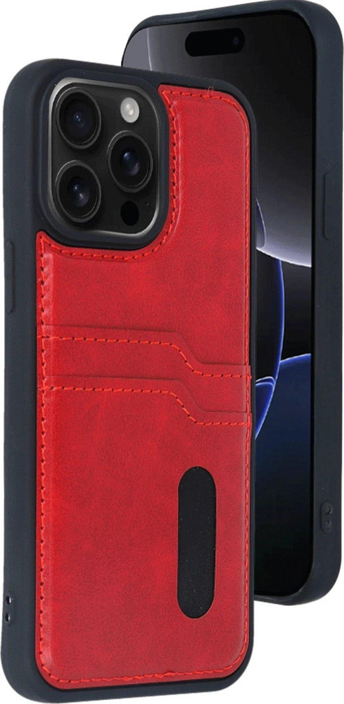 Iphone 15 Kılıf Sara Kartvizitli Deri Kılıf - Kırmızı-(5796)
