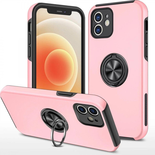 Iphone 12 Kılıf Elit Yüzüklü Kapak - Pembe-(5796)