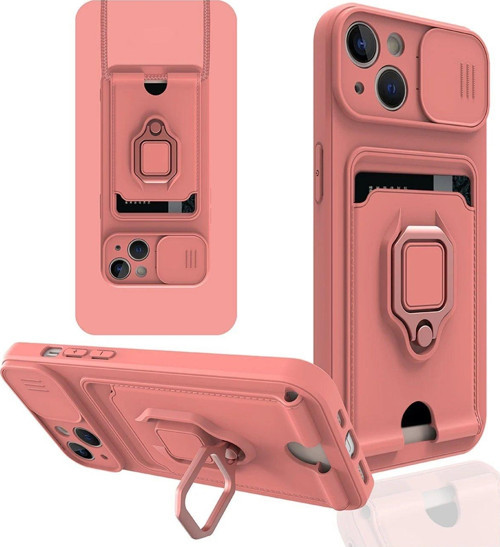 Iphone 15 Kılıf Zuma Kartvizitli Yüzüklü Silikon - Pembe-(5796)