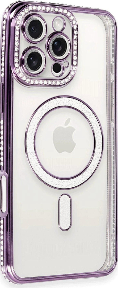 Iphone 16 Kılıf Joke Simli Magneticsafe Kılıf - Derin Mor-(5796)