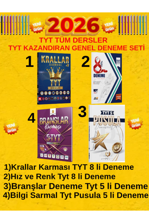 Krallar Tyt 8Li Deneme+Hız Ve Renk Tyt 8Li+Branşlar Tyt 5Li+Pusula Tyt 5Li Genel Deneme Seti