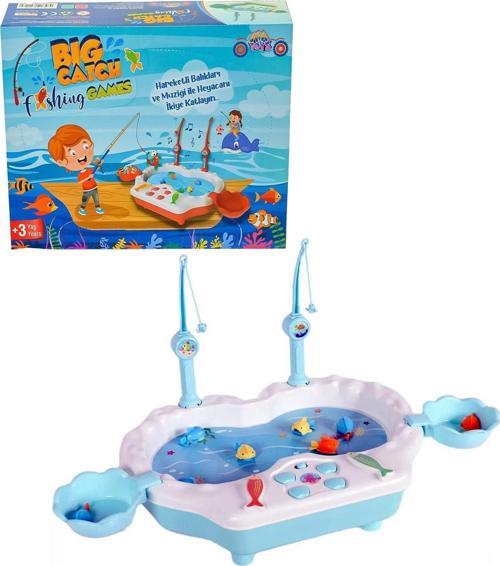 Müzikli, Havuzda Balık Yakalama Oyunu, 8 Balık ve 2 Oltalı - Big Catch Fishing Game,MAVİ