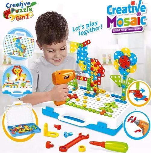 Pilli Matkaplı, 6in1 252 Parça 3D Creative Puzzle Yapboz Oyun Seti