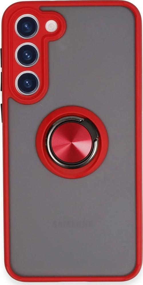 Galaxy S23 Kılıf Montreal Yüzüklü Silikon Kapak - Kırmızı-(5796)