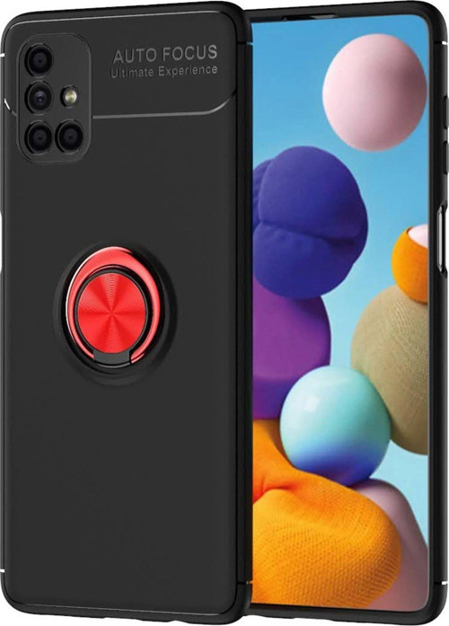 Galaxy M51 Kılıf Range Yüzüklü Silikon - Siyah-Kırmızı-(5796)