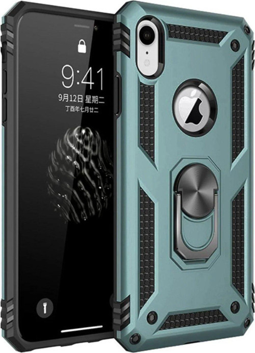 Iphone Xr Kılıf Sofya Yüzüklü Silikon Kapak - Yeşil-(5796)