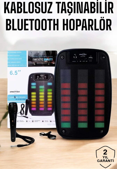 Kablosuz Bluetooth Hoparlör Taşınabilir 6.5 Inç Led Işık Kareoke