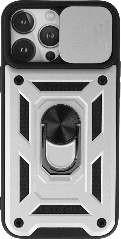 Iphone 13 Kılıf Pars Lens Yüzüklü Silikon - Gümüş-(5796)